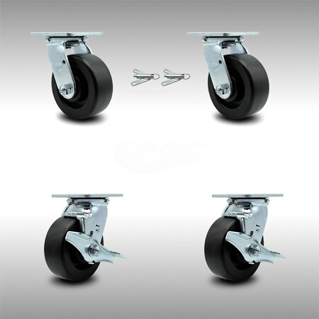 Service Caster 5 Inch SS Polyolefin Caster Set with Roller Bearings 2 Swivel Lock 2 Brake SCC SCC-SS30S520-POR-BSL-2-TLB-2